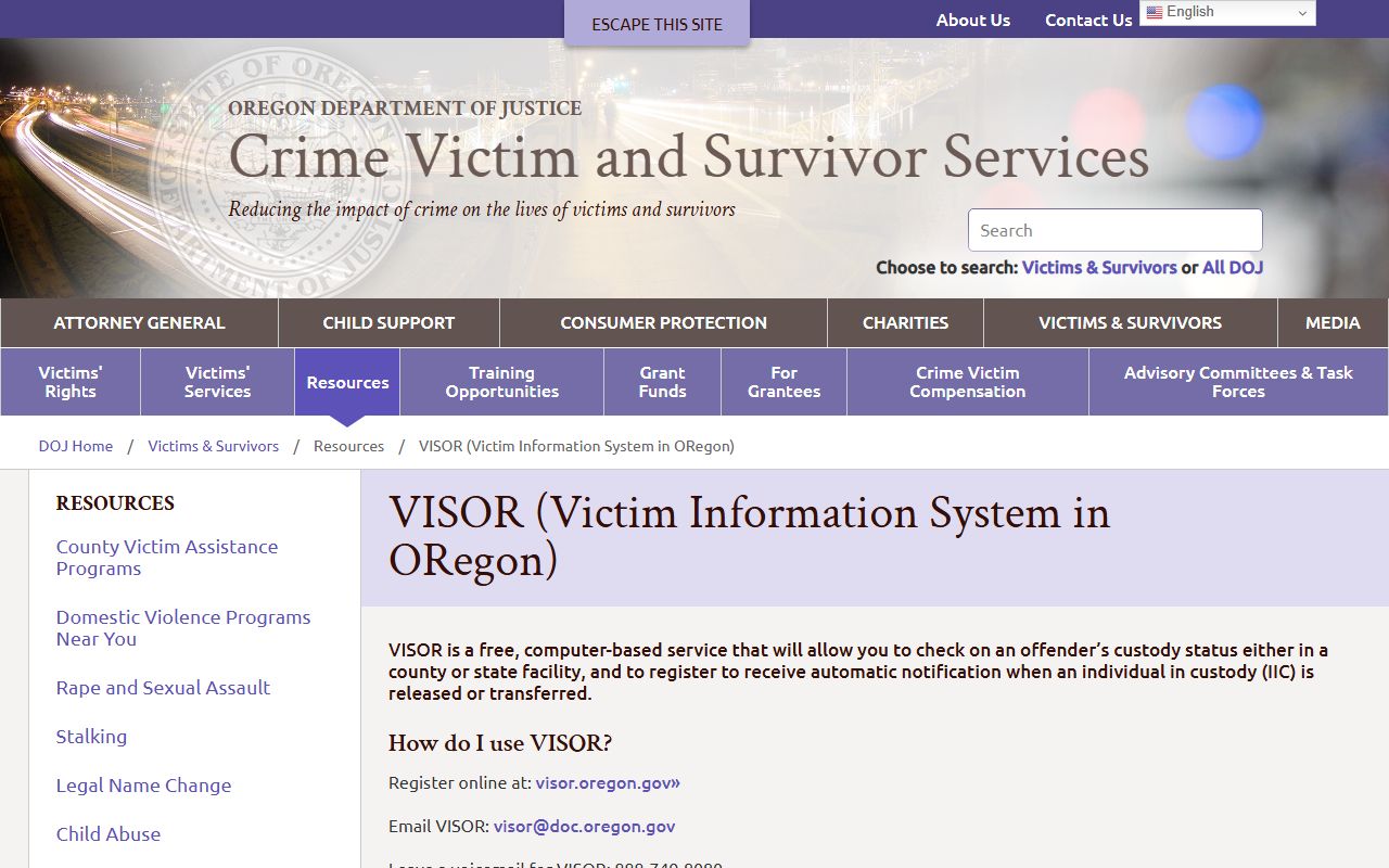 Malheur County arrest records VISOR custody notification information