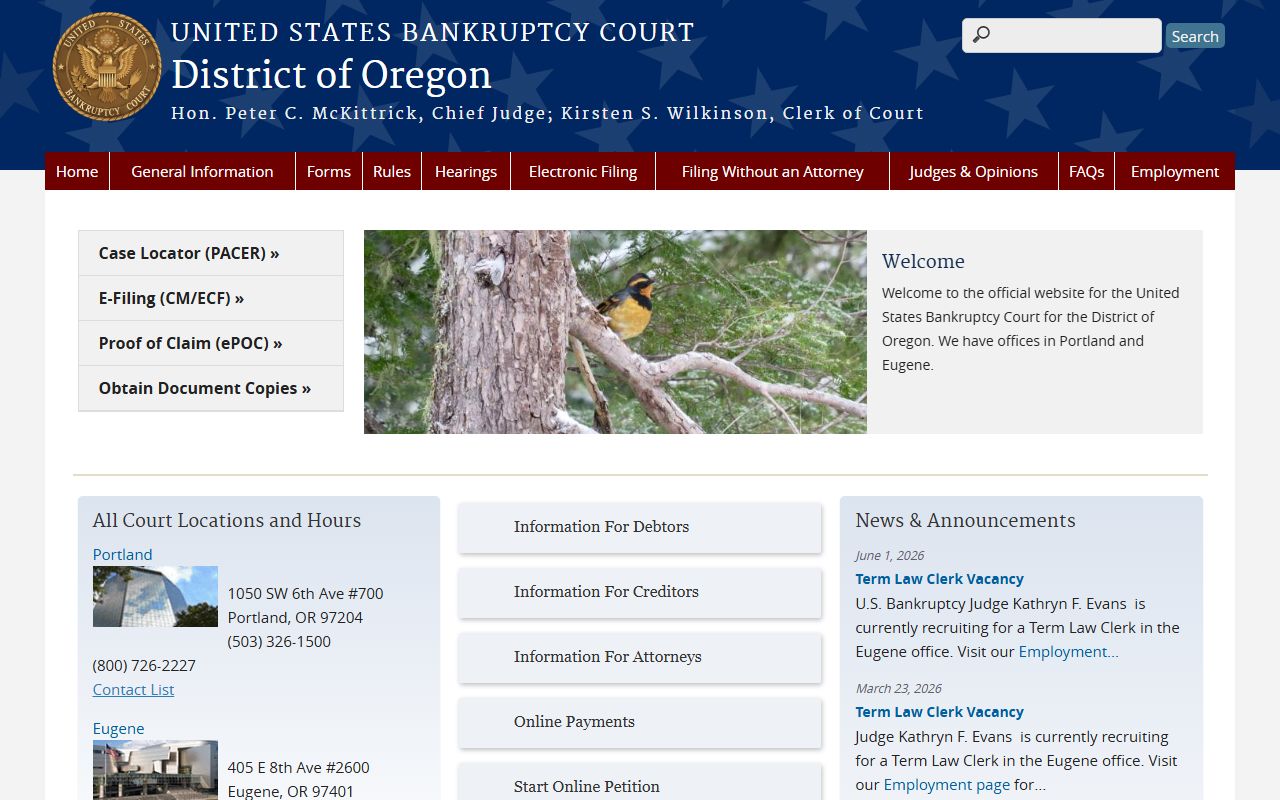 Malheur County court dockets Oregon bankruptcy court source