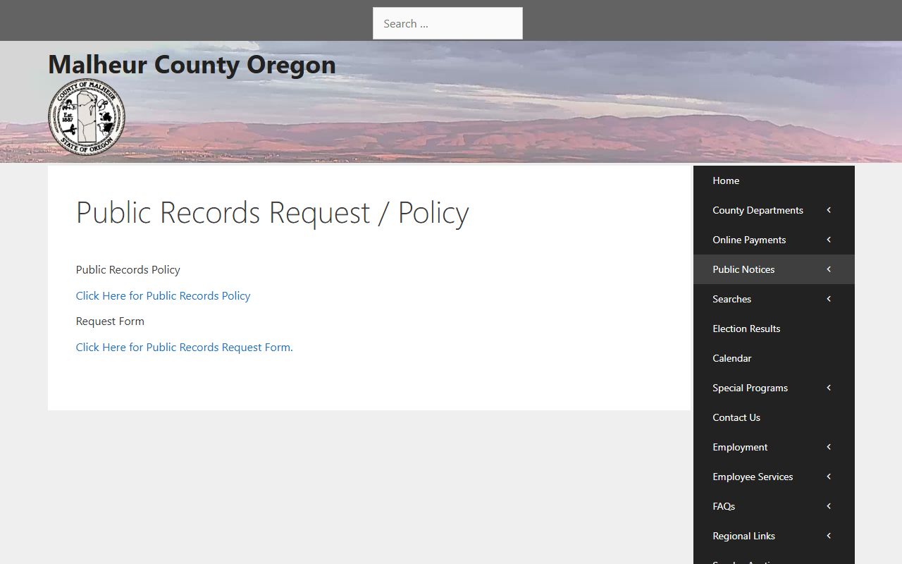 Malheur County court records public records request policy