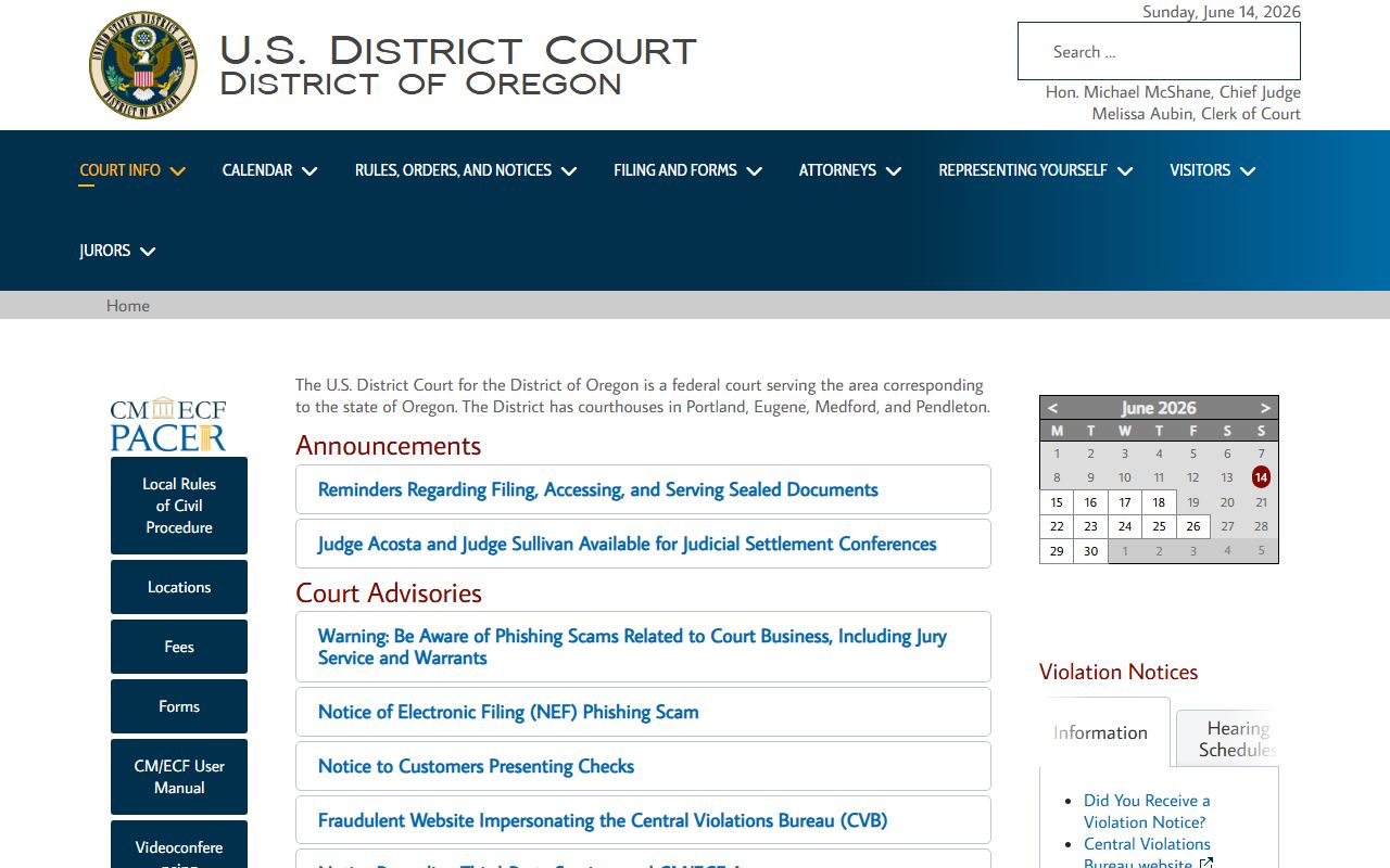 U.S. District Court for Oregon for Malheur County federal cases