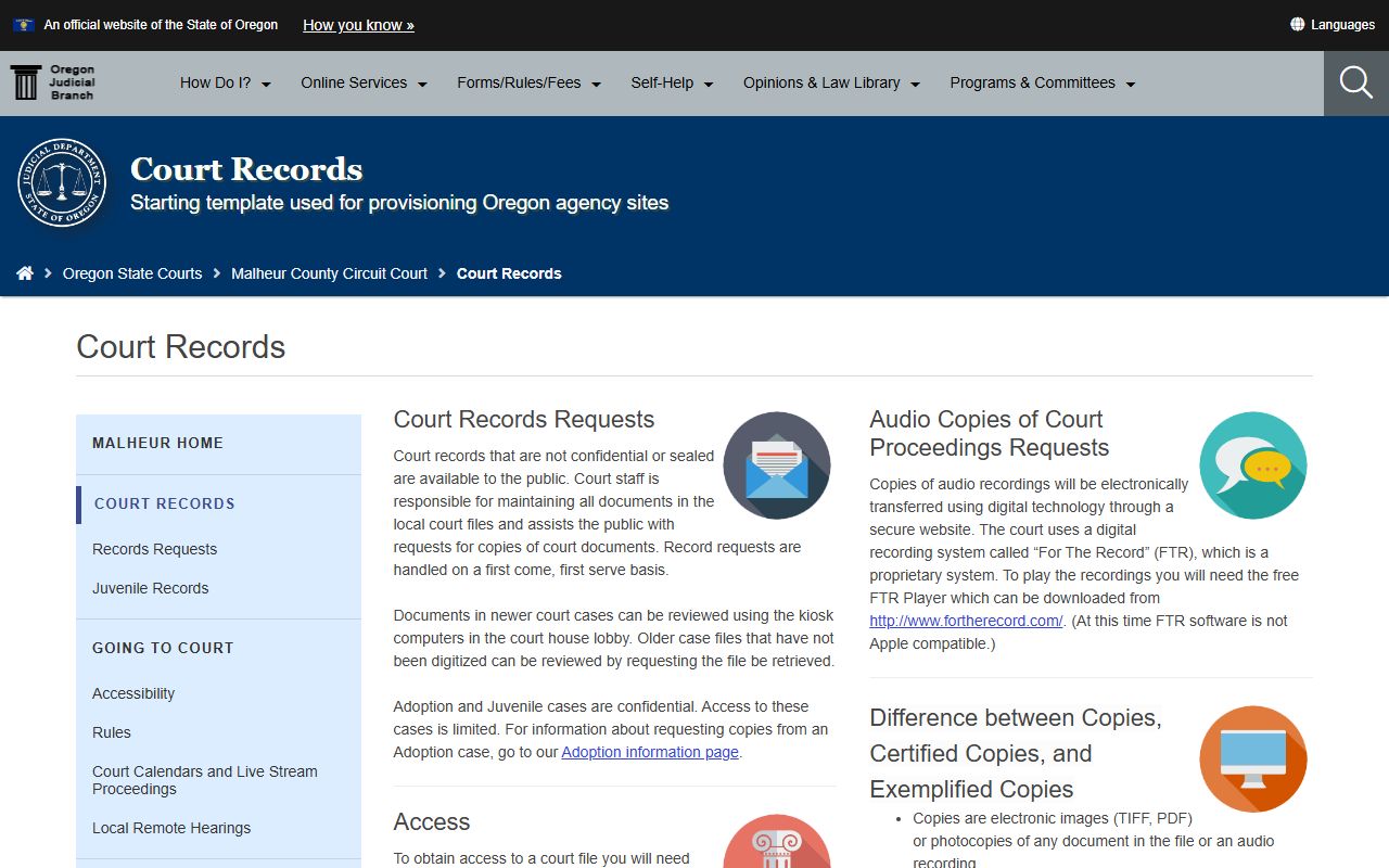 Malheur County court records local records page