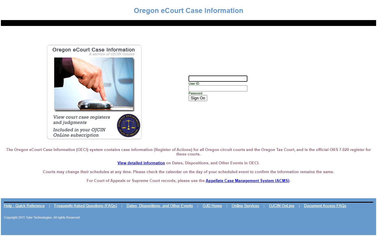 Malheur County court records OECI login page