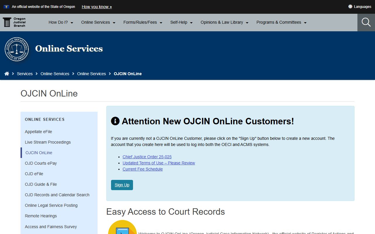 Malheur County court records OJCIN Online page