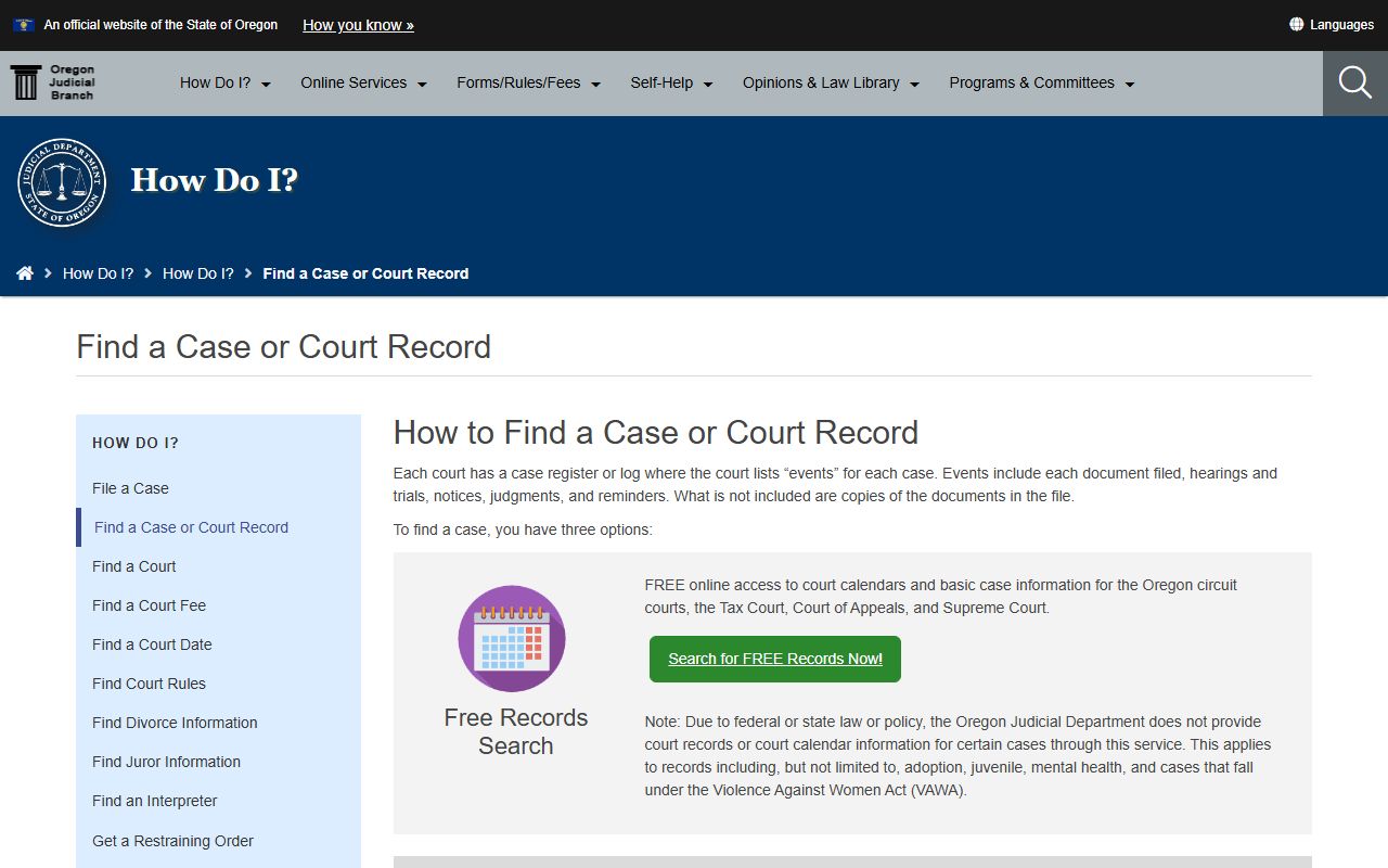 Malheur County court records OJD find a case page