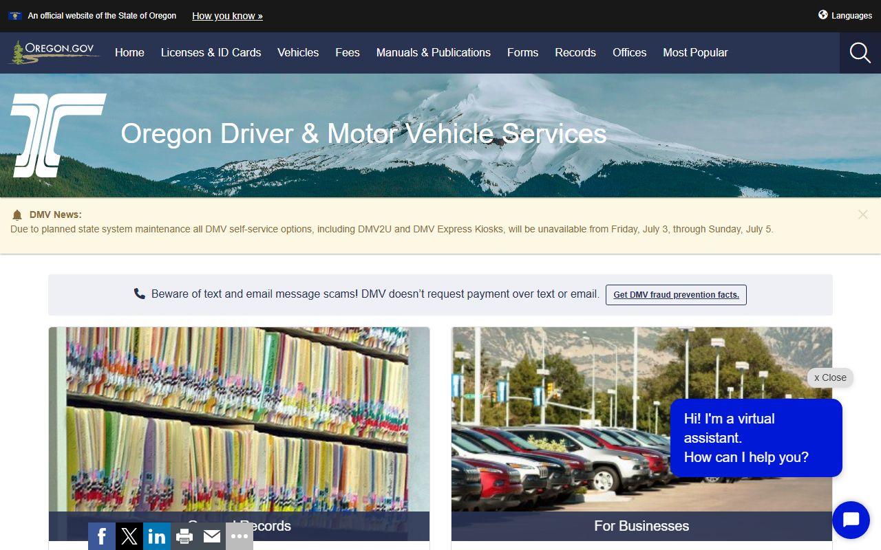 Malheur County traffic court records and Oregon DMV records homepage