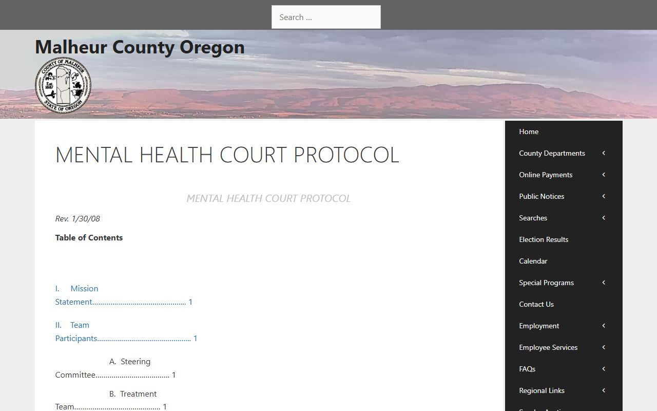 Malheur County warrant records and Mental Health Court protocol